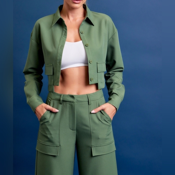 #496 SALE 🛑120 M,L FINAL PRICE! HIGH END Chic Woven Cargo Jacket & Pants Set - Picture 15 of 16
